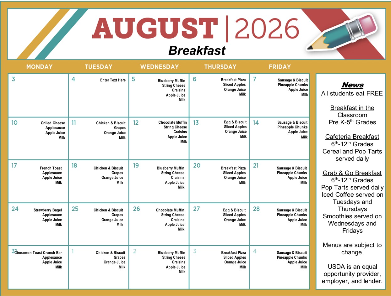 Breakfast Menu - August